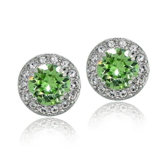 Jade New Sterling Silver Green & Swarovski Element August Birthstone Earriings - Picture 1 of 8